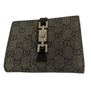 Gucci Black GG Canvas Canvas Piston Lock Compact Wallet